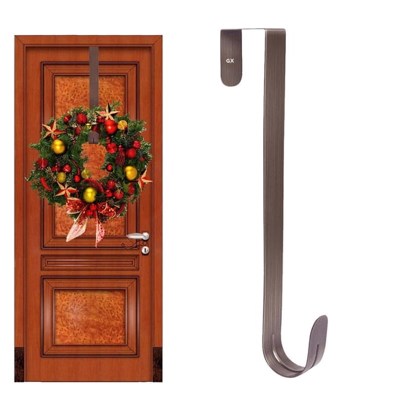 iHomeGarden 12" Over Door Wreath Hanger - Large Metal Hook for Christmas Decor, Front Door Hanging Hooks, Bronze (Ornament/Clothes)