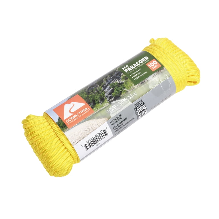 100ft Type III 550 Paracord - 7-Strand Core, Yellow (4mm Diameter)