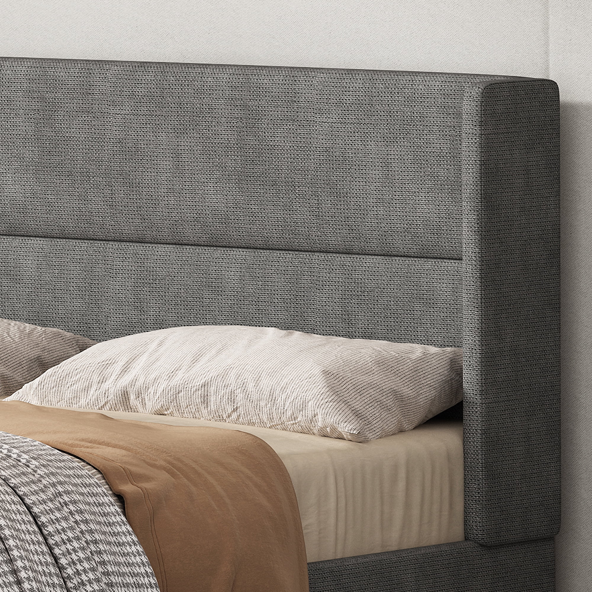 Full Size Lift up Storage Bed, Upholstered Platform Bed Frame with Modern Linen Fabric Wingback Headboard, Wood Slats Support, Noiseless, Easy Assembly, No Box Spring Needed, GRAPHITE