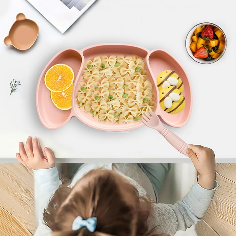 GZKN Baby Plate Silicone Suction One piece Divided Smooth Edge Puppy Shape Feeding Food Non slip BPA Free Non Slip Baby Dishes Dog Food Feeding Bowl