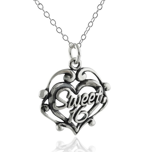 Sterling Silver Sweet 16 Charm Necklace, 18" Chain