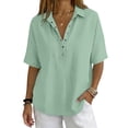 thumbnail image 2 of Conairie Polo Collar T Shirts for Women Half Sleeve Solid Color Single Shirts Loose Fit Casual Tops Light Green XL, 2 of 4