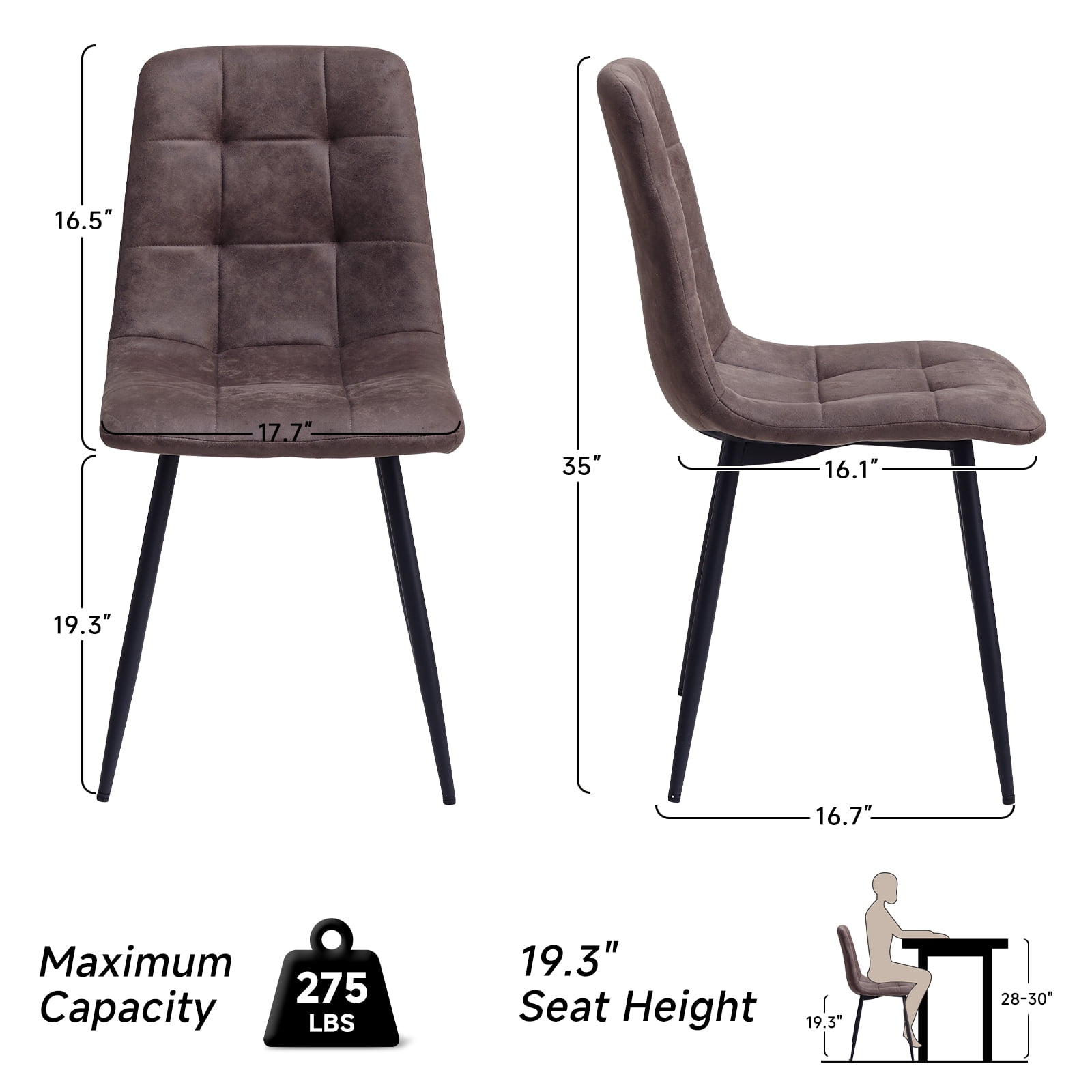 Set of 4 Velvet Dining Chairs - Mid Century Modern Dinning Chair, Upholstered Cushion Seat, Square-Patterned Backrest, Brown, Dinner Chairs with Metal Legs for Dining Living Room, Bedroom