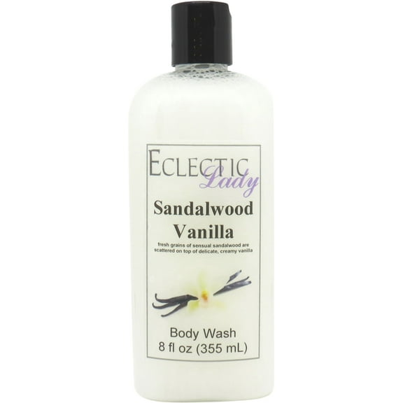 Sandalwood Vanilla Body Wash by Eclectic Lady, Liquid Shower Gel for Women and Men, 8 Ounces