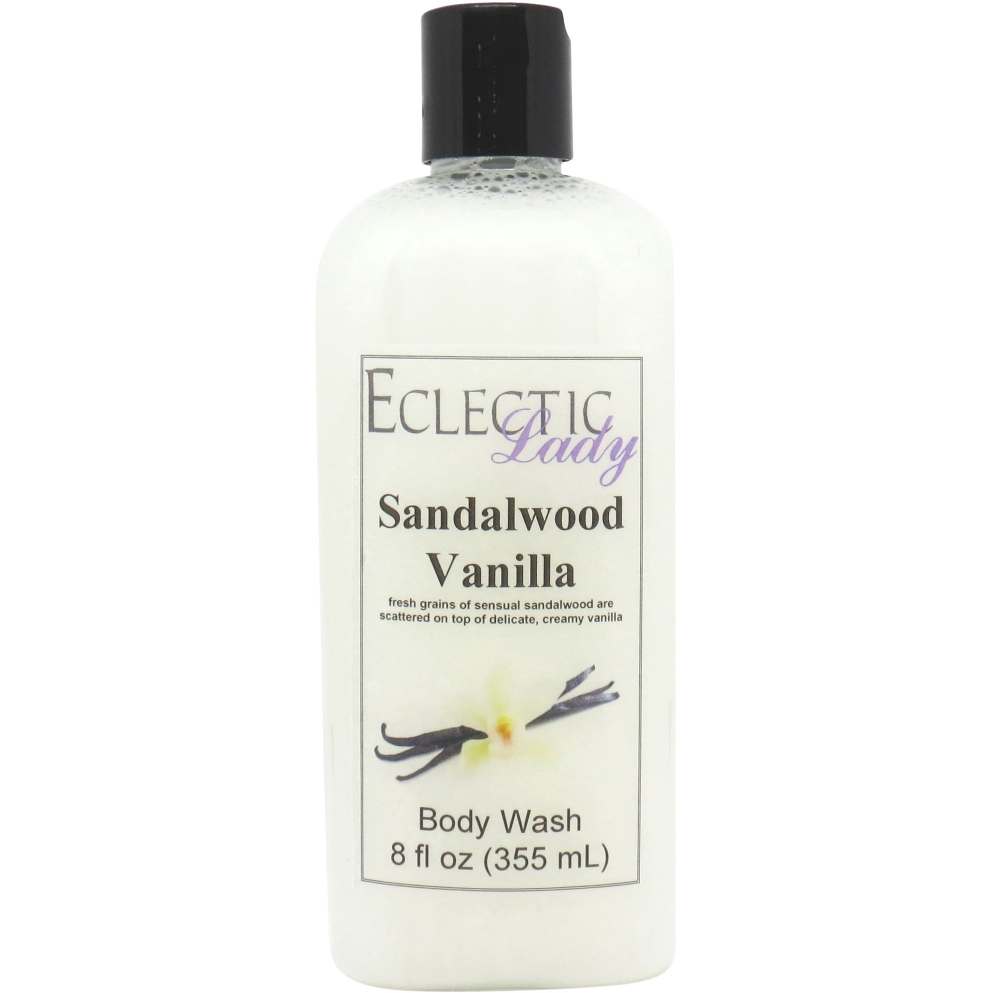 Sandalwood Vanilla Body Wash by Eclectic Lady, Liquid Shower Gel for Women and Men, 8 Ounces
