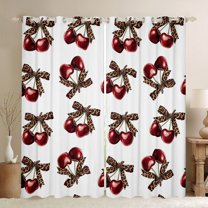 Feelyou Bow Cherry Curtains Pack of 2 (42x84 Each), Leopard Print Ribbon Curtains Blackout