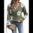 thumbnail image 3 of Suéteres de Cuello en V de Gran Tamaño para Mujer, Suéteres Casuales Sueltos de Larga de Punto Grueso, Suéteres, Tops Verde M, 3 of 9