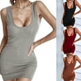 thumbnail image 2 of Women Summer Sleeveless Scoop Neck Ribbed Knitted Mini Bodycon for Tank Dress Solid Color Package Hip Slim Fit Casual Party Clubwear, 2 of 18