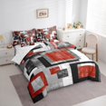 thumbnail image 3 of Manfei Red Grey Abstract Bedding Comforter Set 7 Pieces, Chic Minimalism Full Bedding Set, Teen Child Kid Adult Reversible Fitted Sheet Flat Sheet, Luxury Bedroom Decor, 3 of 7
