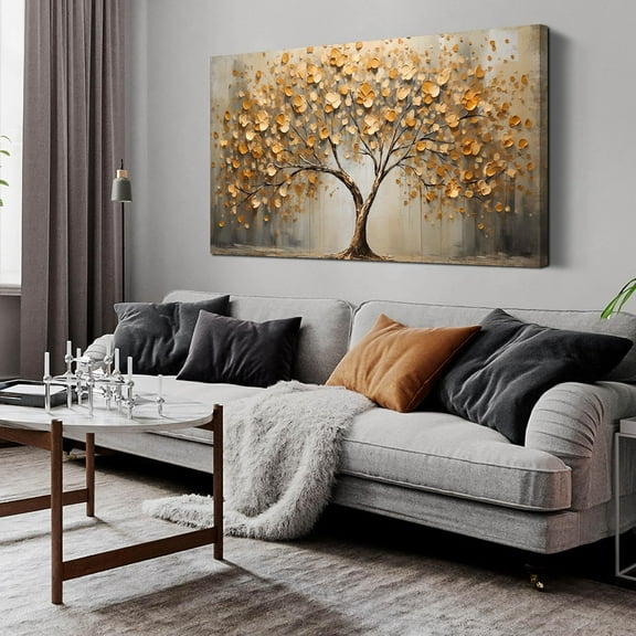 VELVET Gold Tree Pictures Wall Art for Living Room Abstract Canvas Wall Art for Office Modern Bedroom Wall Decor Above Bed 18x12inch Framed