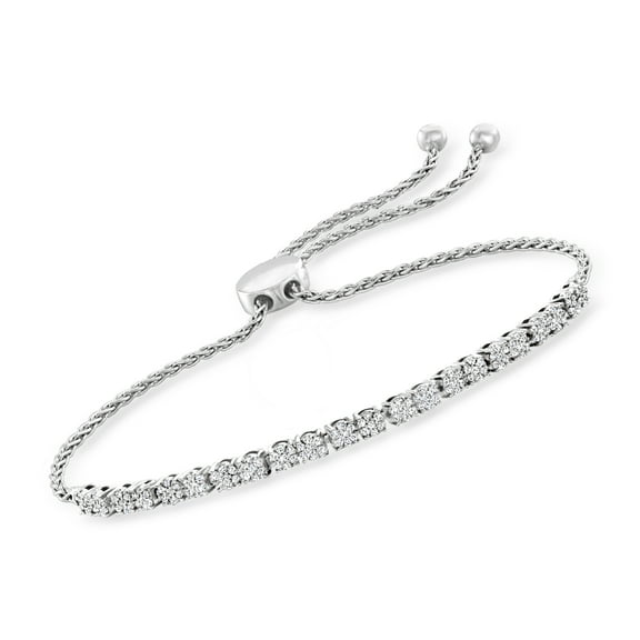 Ross-Simons 0.50 ct. t.w. Diamond Cluster Bolo Bracelet in Sterling Silver, Women's, Adult