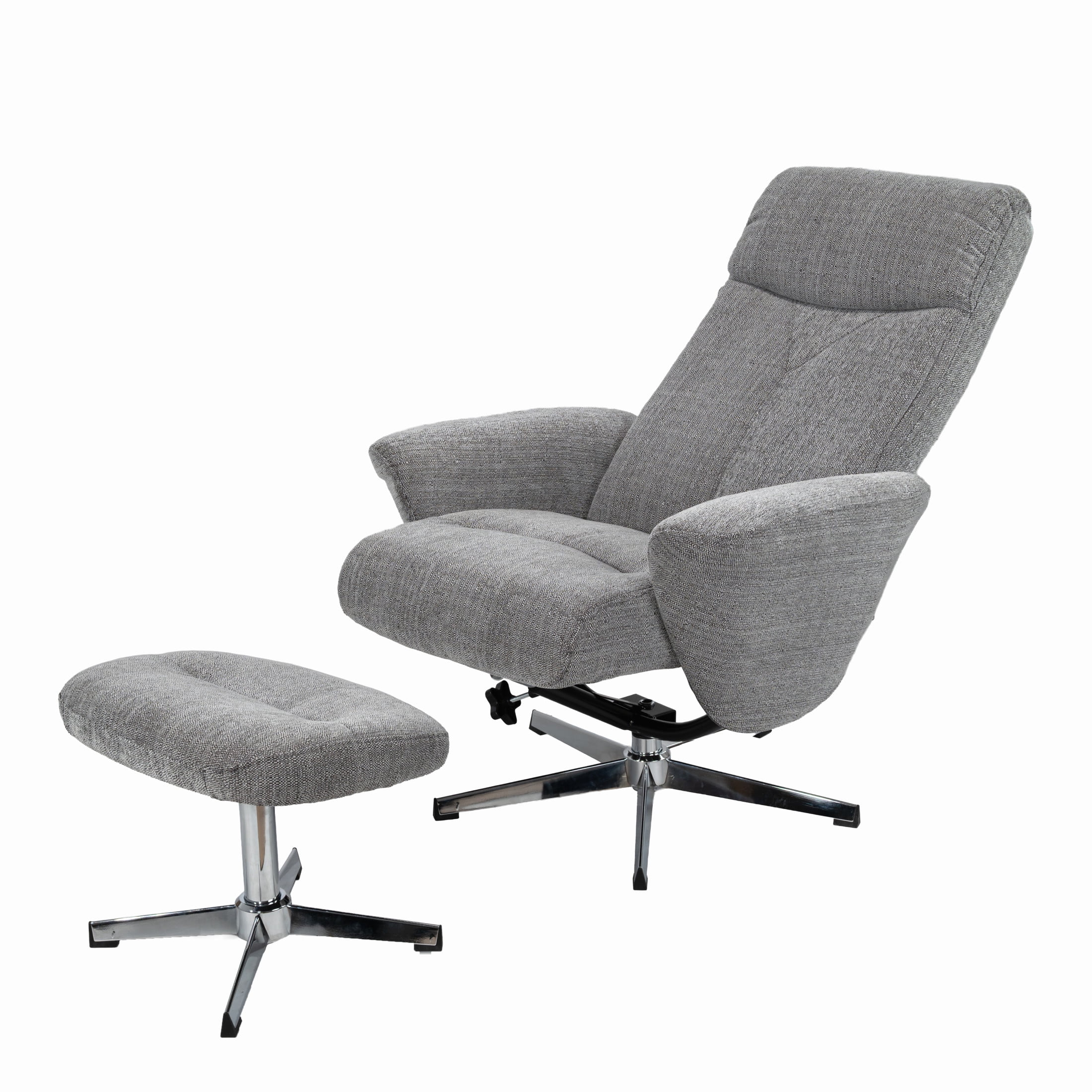 Noble House Modern Swivel Chenille Recliner with Ottoman, Ergonomic Manual Upholstered Lounge Chair, Light Gray