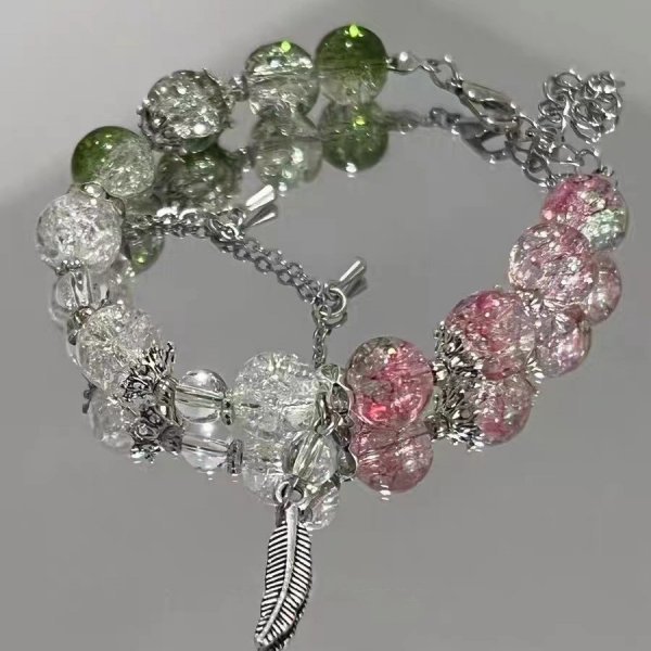 Light Luxury Purple Glass Crystal Beaded Bracelets for Women Chic Butterfly Tassel Pendant Bracelets Sweet Girl Wrist Jewelry