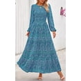 thumbnail image 3 of PRETTYGARDEN Women's Fall Dresses Long Sleeve Flowy Casual Floral Maxi Dress Crew Neck Smocked Tiered Long Dress, 3 of 7