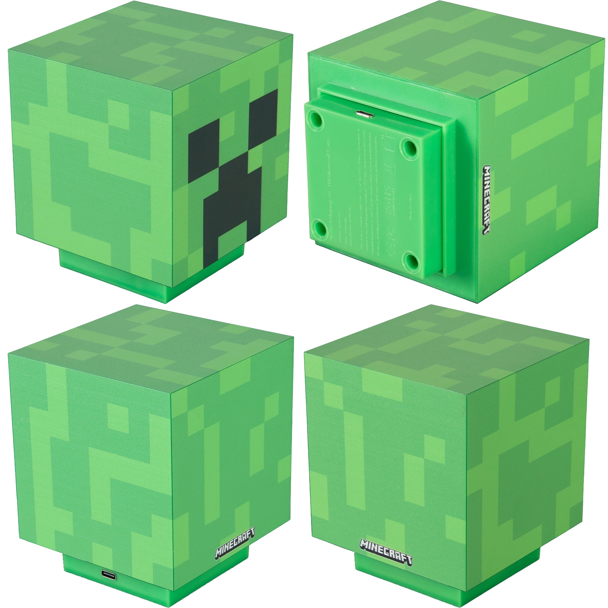 Minecraft: LED Night Lamp - Creeper - 4" Green Pixel Cube Night Light, Illuminates Up To 10hrs, USB Charging, Game Themed Design Decor, Licensed