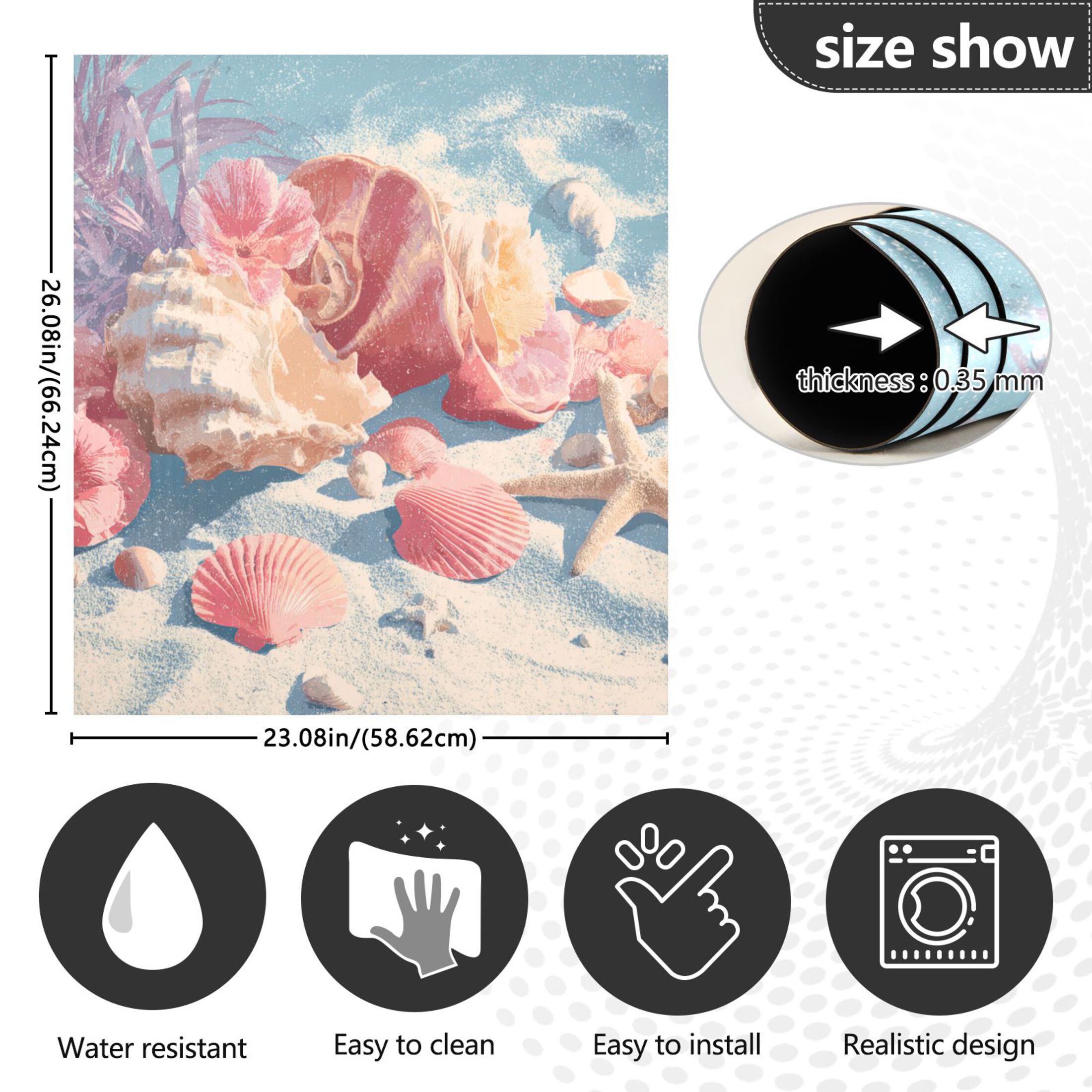 Dishwasher Magnetic Refrigerator Magnet Cover Sticker Home Decorative 23"x26" Shell and Conch Pattern
