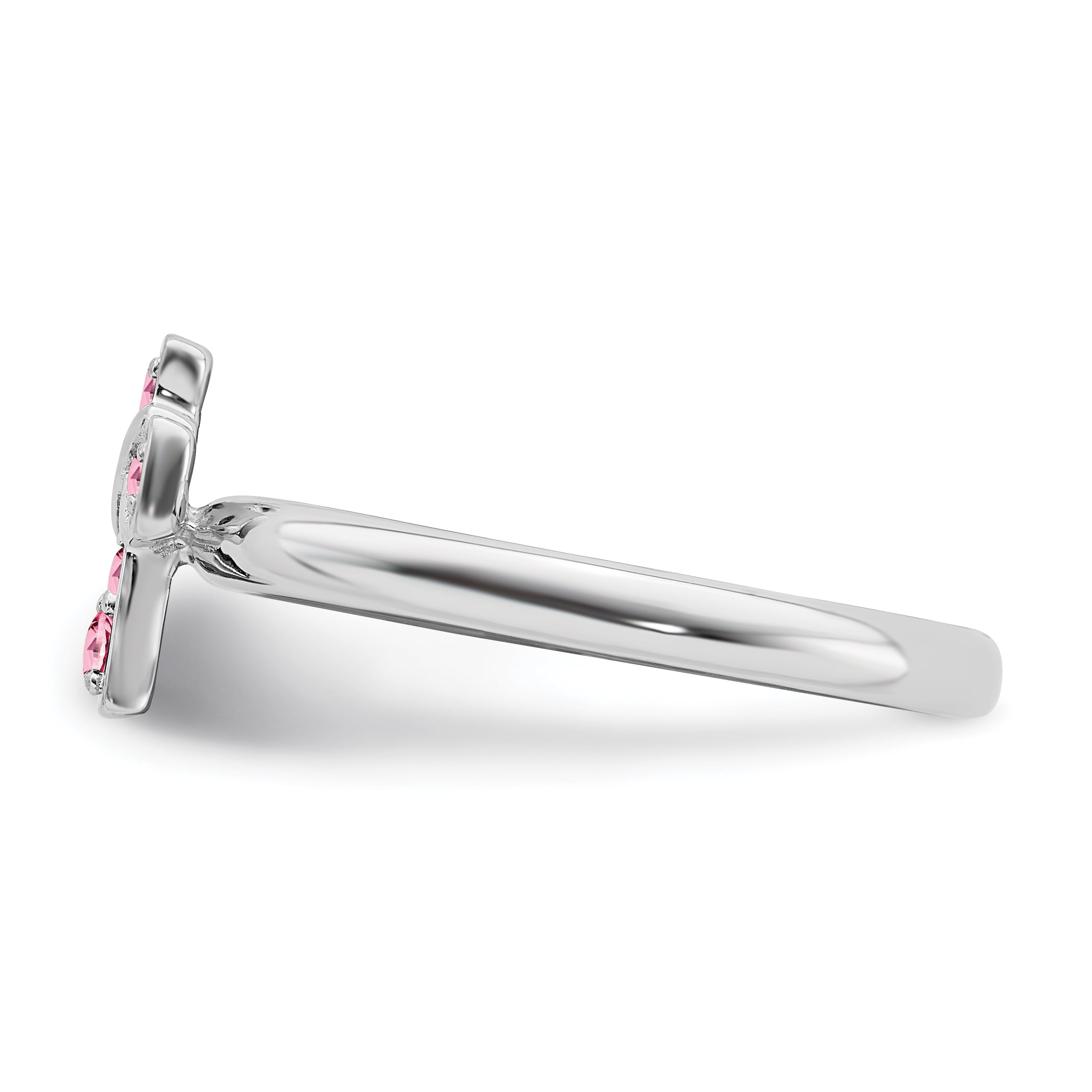 Pink Tourmaline Sterling Silver Rhodium Cross Ring