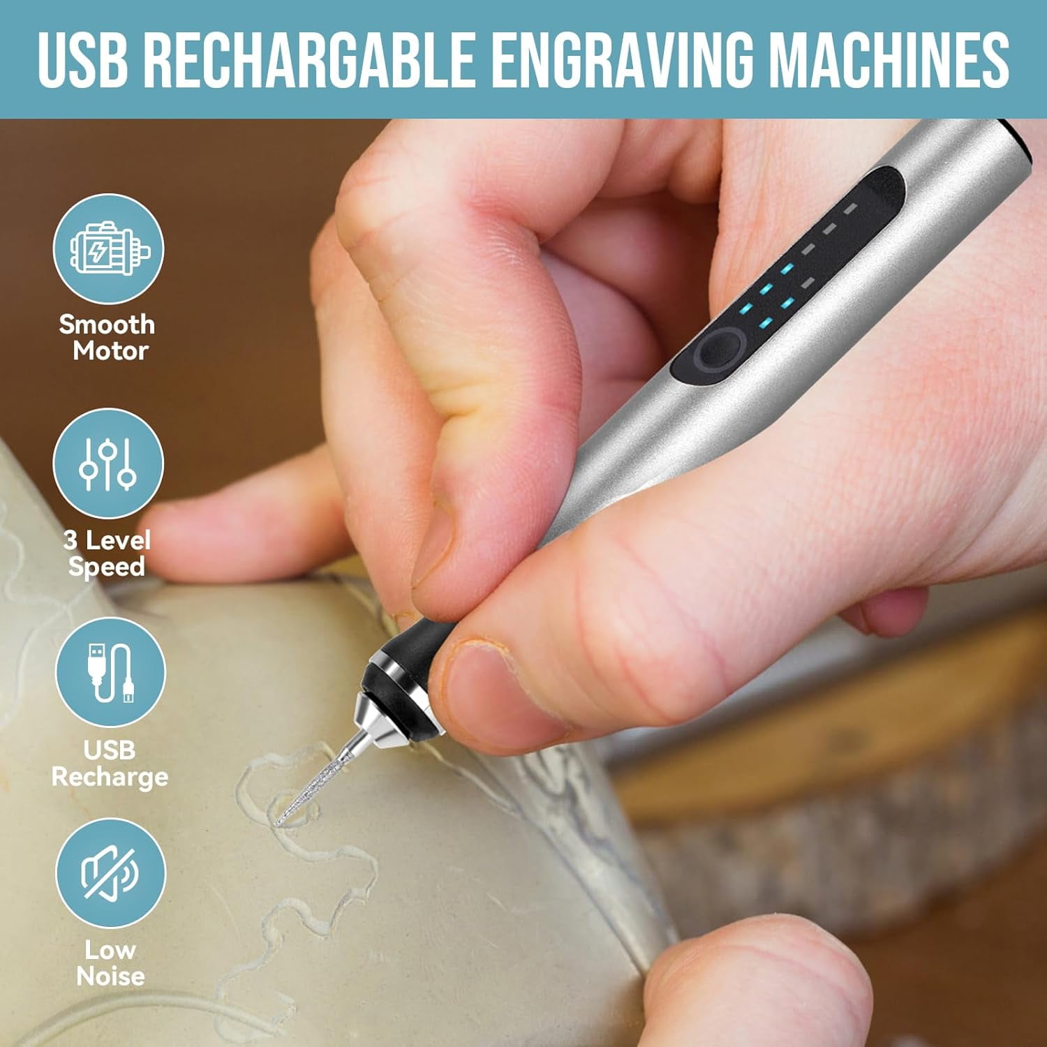 Electric Engraving Pen with 37 Bits, USB Rechargeable Cordless Engraving Machine, Portable DIY Rotary Engraver for Jewelry Wood Glass Stone Carving