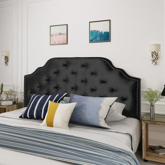Tufted Upholstered Headboard Queen Size, Solid Wood Head Board with Durable Metal Legs, Adjustable Height Queen headboard with Nailhead Trim,fabric Headboard in Modern Button Tuffted Design