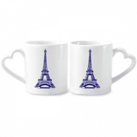 

Eiffel Tower Outline France Paris Couple Porcelain Mug Set Cerac Lover Cup Heart Handle