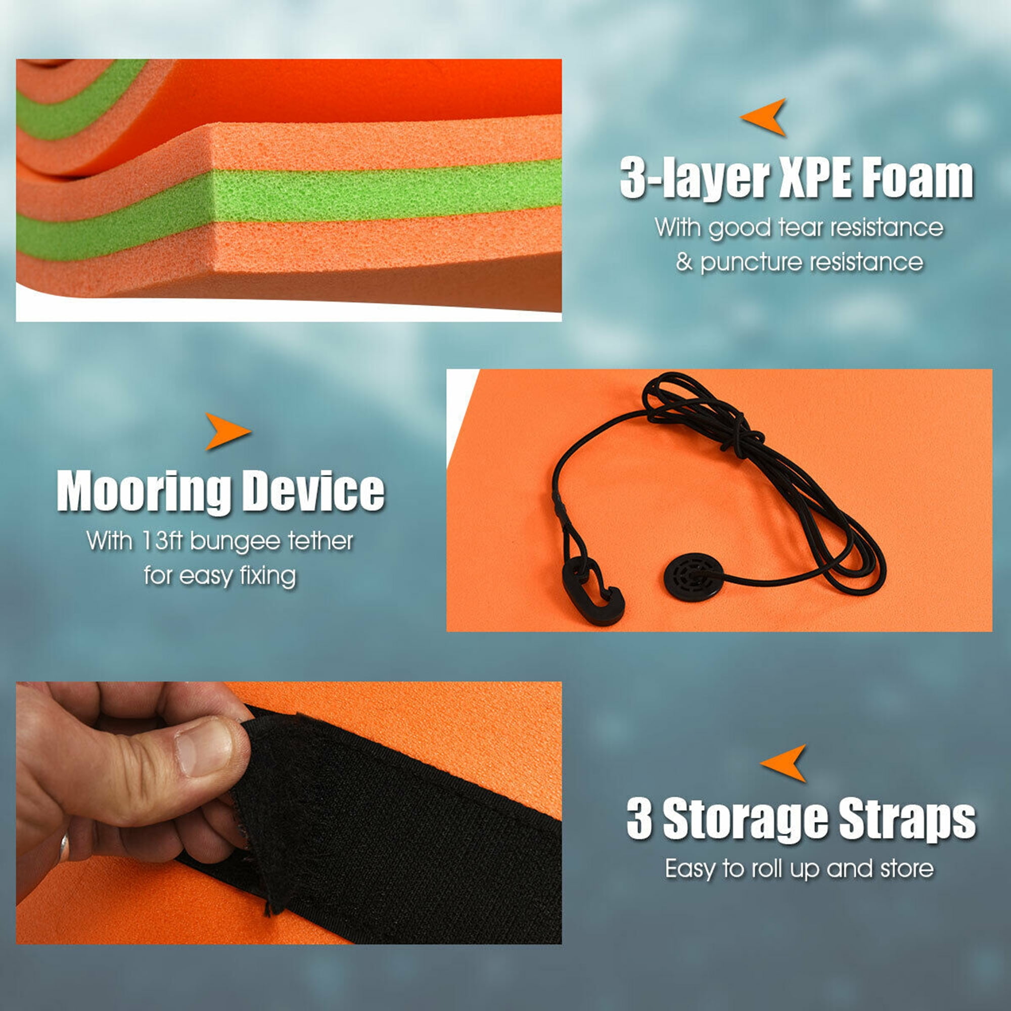 Gymax 12' x 6' Floating Water Pad Mat 3-Layer Foam Floating Island for Pool Lake Orange