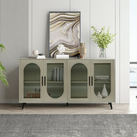 LiviNest TV Stand Media Console: 4-Door Concealed Storage Cabinet for 65"+ TV - Hide Clutter & Show Style - Adjustable Shelves for Living Room Bedroom Apartment