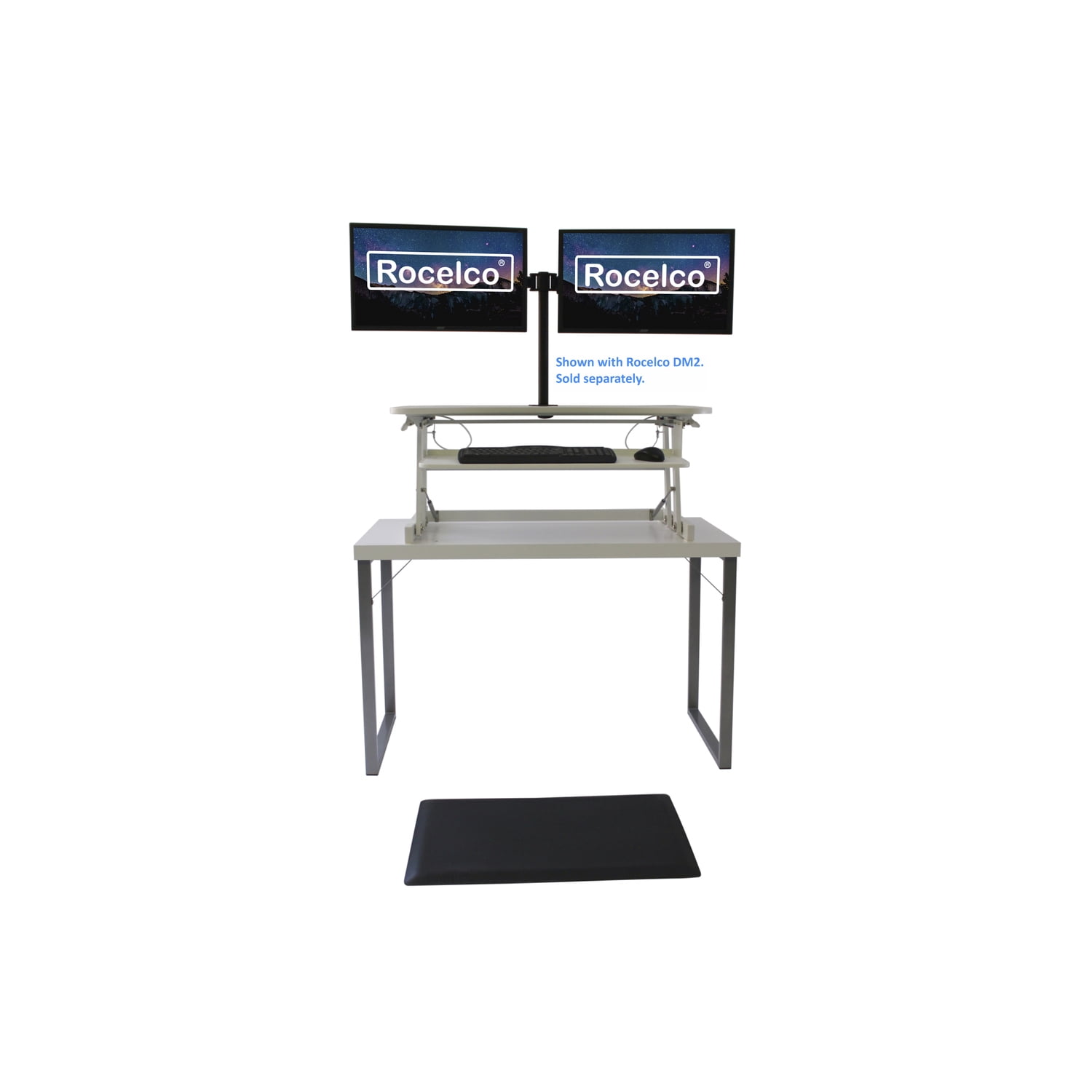 Rocelco 37.5" Adjustable Height Standing Desk Converter with Anti Fatigue Mat Sit Stand Up Riser