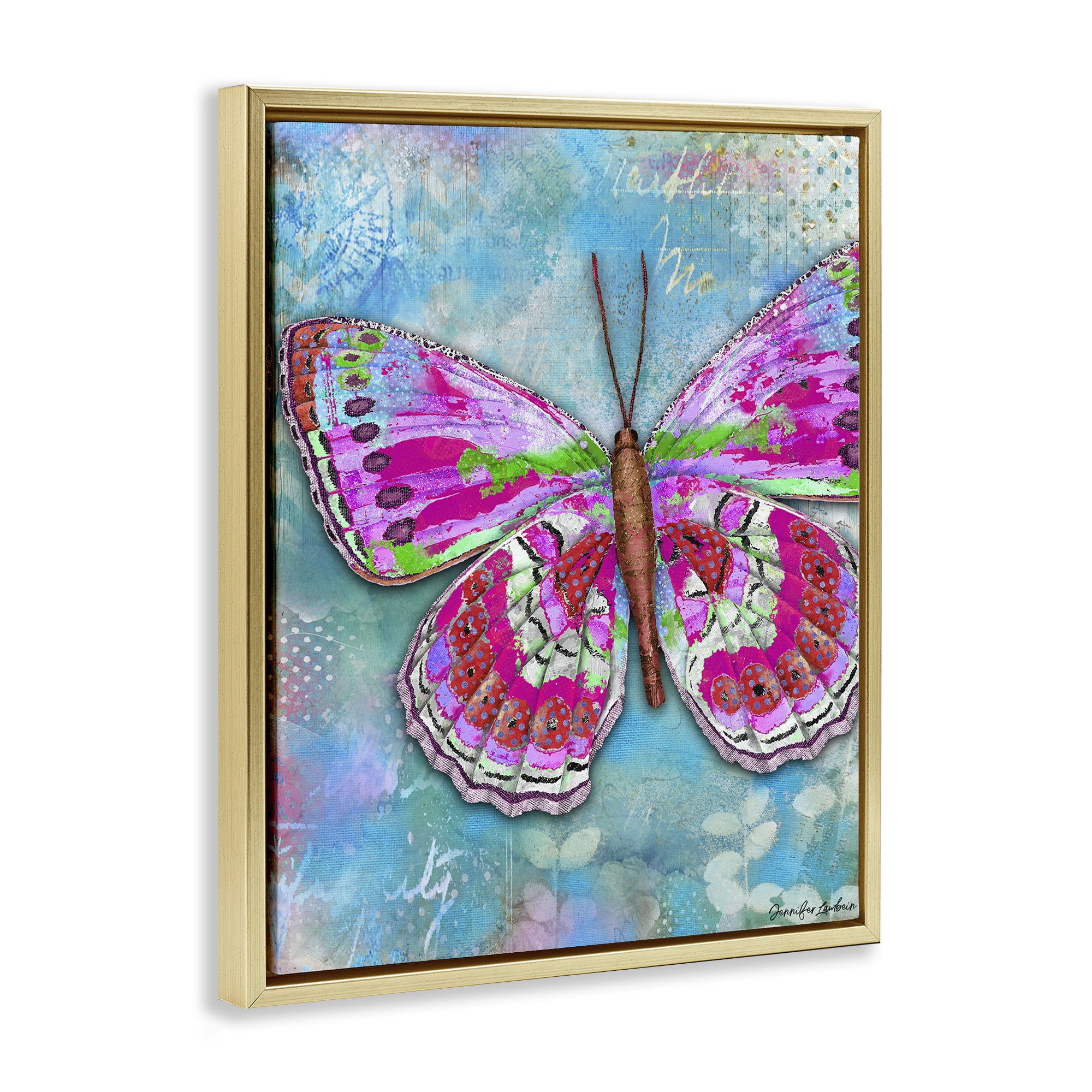 Stupell Industries Garden Party Butterfly Animals Painting Gold Floater Framed Canvas Art Print Wall Art, 17 x 21
