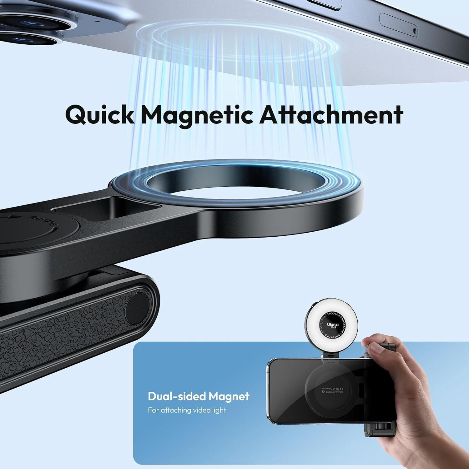 Ulanzi JJ03 Magnetic Phone Tripod Grip Selfie Stick with Remote Control for Photography Video Vlog