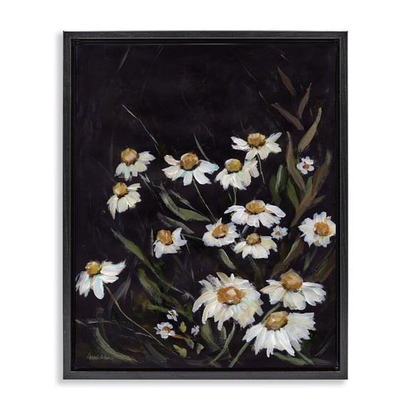 Stupell Industries Cottage Daisies on Black Black Floating Frame Canvas Art, 17 x 21, by Amanda Hilburn