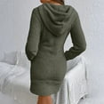 thumbnail image 5 of Women's Hoodie Dress Sweatshirt Dress Long Sleeve Pullover Hooded Plush Fleece with Drawstring Pocket for Winter Loungewear,Army Green,L, 5 of 7