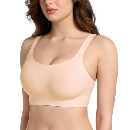Exerin Women s Wireless Push Up Bra Comfort Full Coverage Seamless Bralette(Beige XXL)
