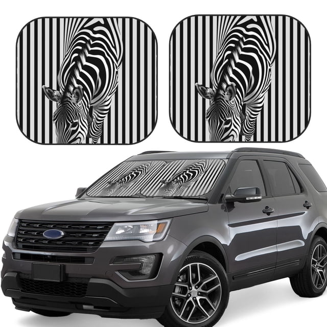 Fotbe Optical Zebra Illusion Juego de 2 Piezas de Parasoles para Parabrisas | Bloqueador Solar para Auto | Accesorios Plegables para Protección Solar Interior-Small