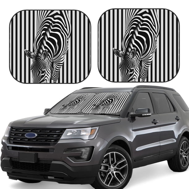 Balery Optical Zebra Illusion Parasol para parabrisas de coche de 2 piezas | Parasol plegable para parabrisas delantero de coche para la mayoría de sedanes-Large