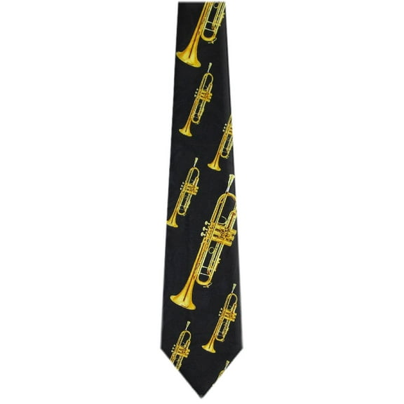 BuyYourTies - Mens Novelty Trumpet Necktie  - Black Gold