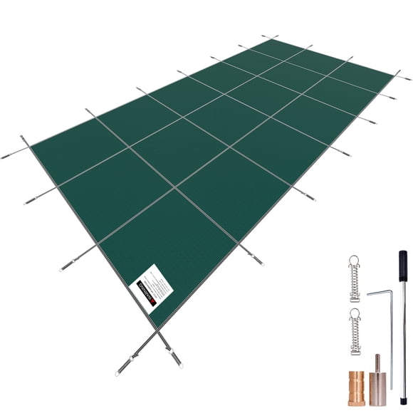 KFFKFF Protective Cover for 20x40ft Rectangular Inground Pools, Pool Safety Cover with Water Drainage Openings, Durable Mesh Pool Cover for Swimming Pool, Winter Protection Cover, Green