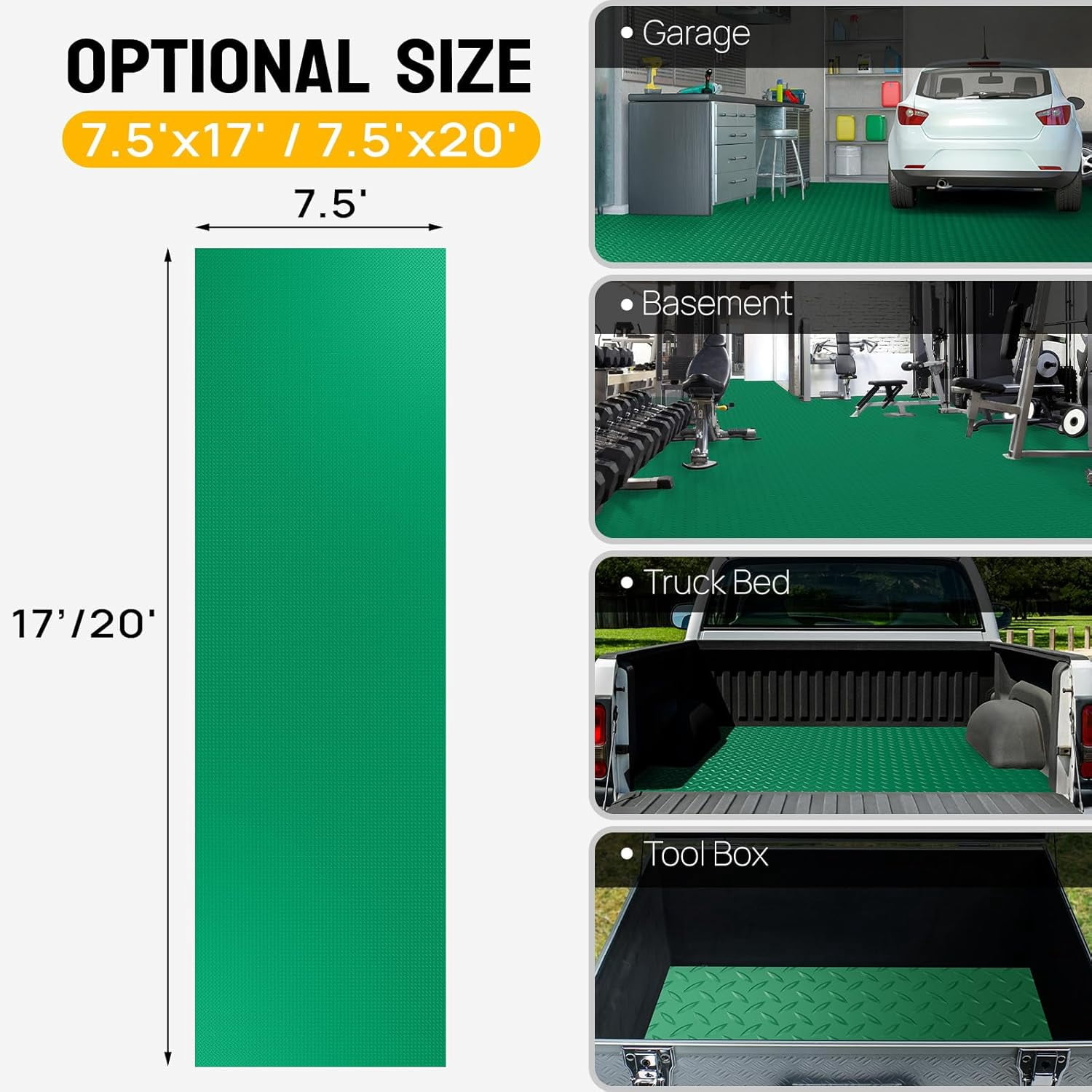 Ktaxon 7.5x17 FT Garage Floor Mat for Under Car,Thickened PVC Roll Floor mats，Waterproof Non Slip Parking Mat,Green
