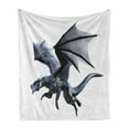 thumbnail image 1 of Dragon Soft Flannel Fleece Throw Blanket, Creature Flying Digital Effects Featured Wings Illustration, Cozy Plush for Indoor and Outdoor Use, 70" x 90", Charcoal Grey, by Ambesonne, 1 of 6