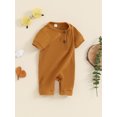 thumbnail image 6 of Caoirhny Newborn Baby Short Sleeve Romper Knit Ribbed Solid Color Cotton Jumpsuits One Piece O-Neck Button Pajamas Playsuit, 6 of 8