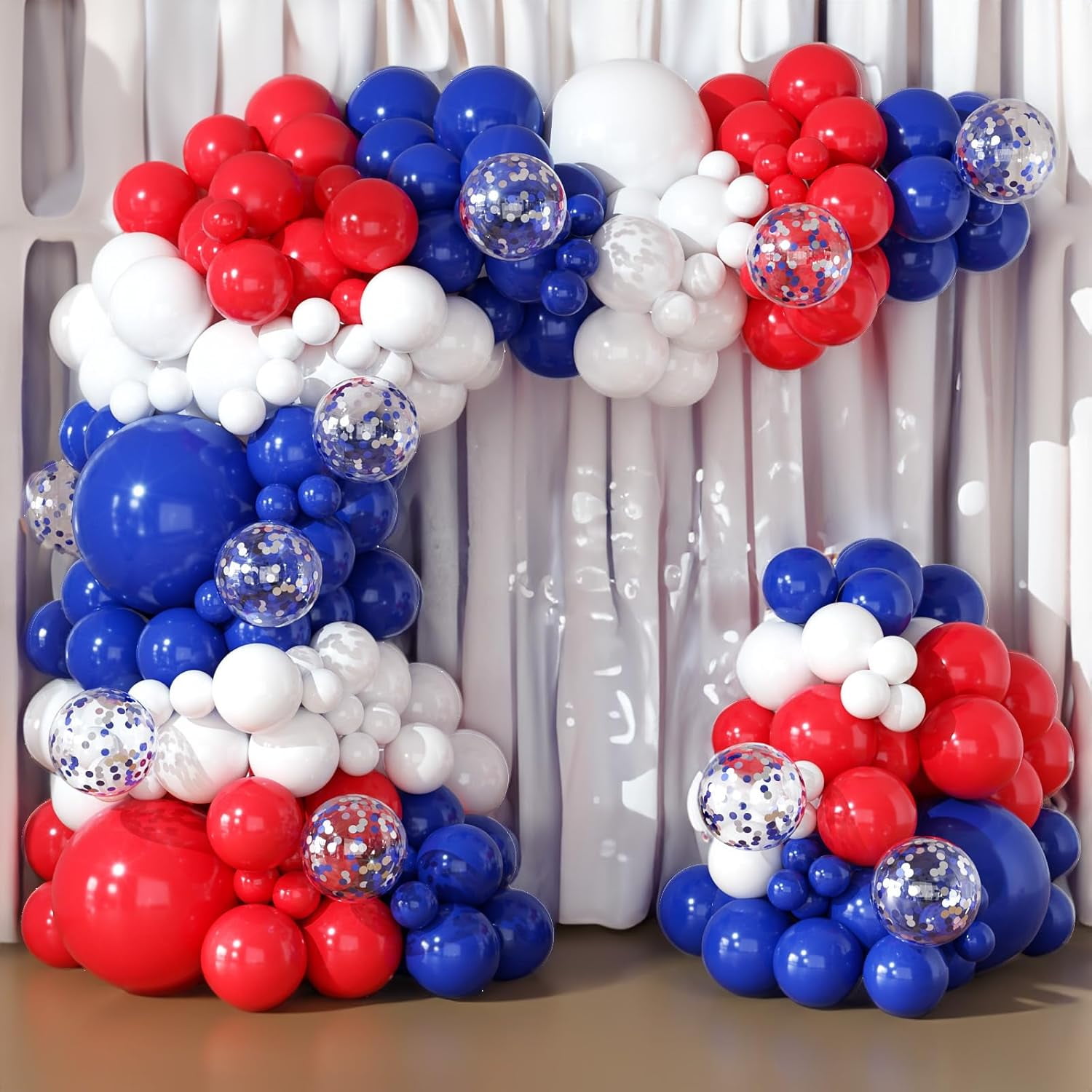 Red White and Blue Balloons Garland Arch Kit 164pcs Balloons Different Sizes 5 10 12 18inch with Confetti Balloons for Labor Day 4th of July Baseball Birthday Party Decorations