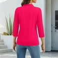 thumbnail image 4 of 3/4 Length Sleeve Womens Tops 2026 Spring Summer Collared Polo Shirts V Neck Casual Basic Polos Tees Shirt Hot Pink 2XL, 4 of 6