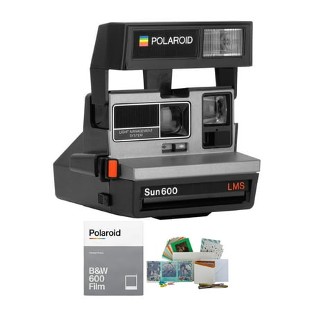Image of Polaroid 600 Sun600 LMS Silver Camera with Black and White and Color Instant Film and Accessories