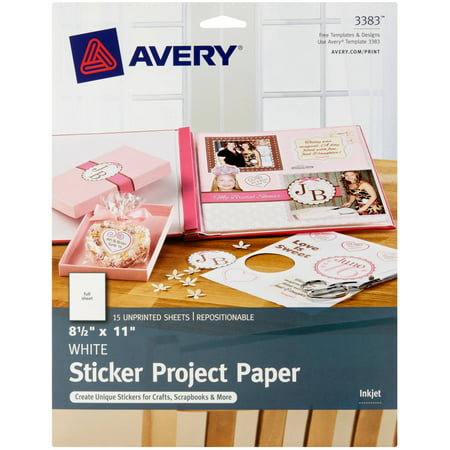 Avery Sticker Project Paper, White, 8.5 x 11 Inches, Pack of 15