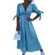 thumbnail image 3 of Vestido de Mezclilla con Cuello en V y Botones para Mujer, Cintura Media, Corta y Abertura Azul XL, 3 of 8
