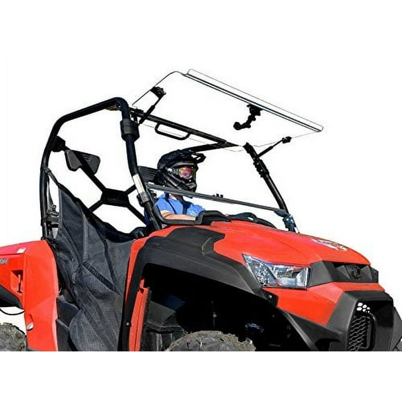 SuperATV Scratch Resistant Flip Up Windshield for 2015-2018 Kymco UXV 450i, Can be Closed, Vented, or Fully Open, Made of 1/4" Polycarbonate 250x Stronger than Glass, Hard Coated, USA Made