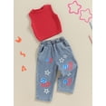 thumbnail image 3 of Bagilaanoe 4th of July Outfits for Toddler Baby Girls Ribbed Sleeveless Tank Tops + Jeans 12M 24M 3T 4T 5T 6T Kids Independence Day Clothes 2pcs Pants Set, 3 of 7
