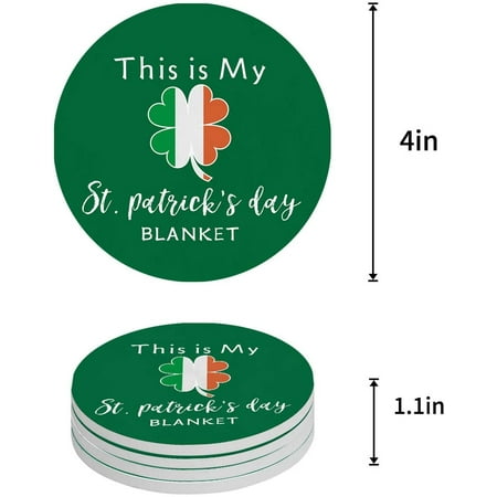 

FMSHPON Happy St. Patrick s Day Clover Set of 8 Round Coaster for Drinks Absorbent Ceramic Stone Coasters Cup Mat with Cork Base for Home Kitchen Room Coffee Table Bar Decor