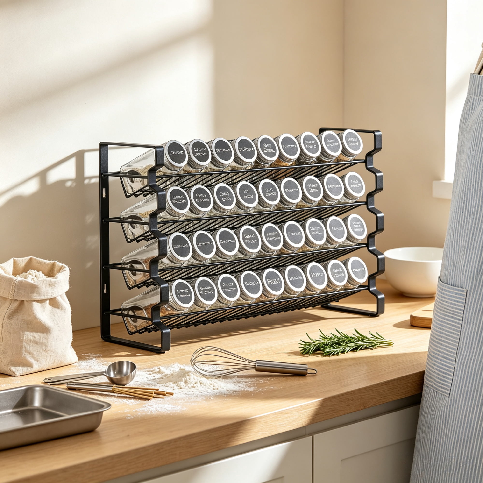Spice Rack Organizer for Cabinet (18x11"), Seasoning Organizer Set with 36 Jars, Labels & Funnel