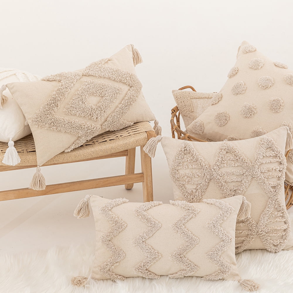 Tufted Decorative Throw Pillow Covers 18x18 Inch, Soft Tassels Pillow Covers for Couch Bed Sofa Living Room