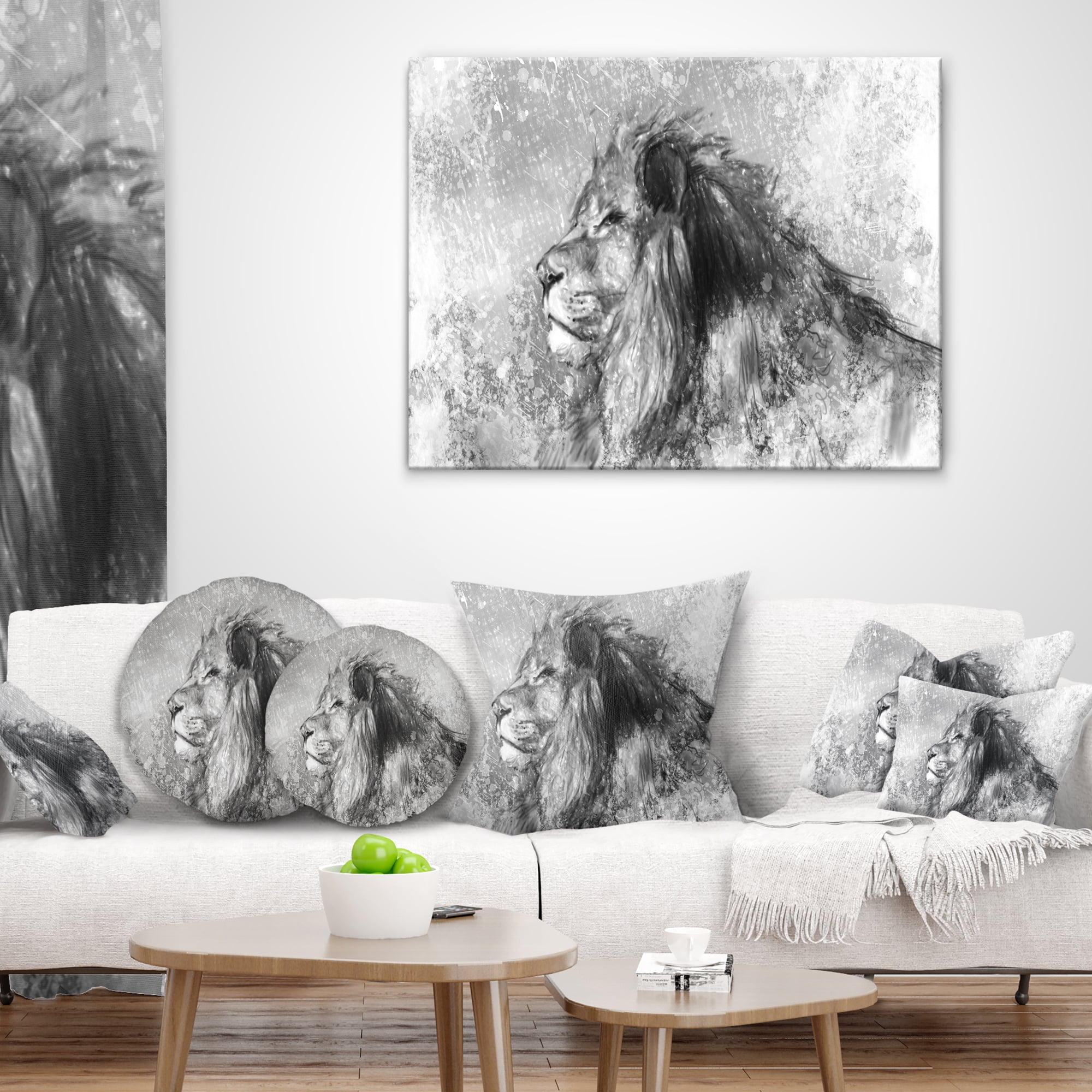 Designart Lion Tattoo Illustration Art - Abstract Throw Pillow - 12x20